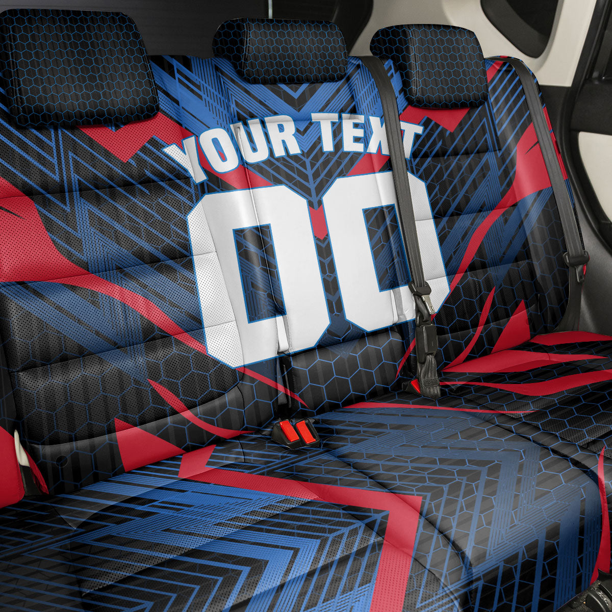 Personalized Antigua And Barbuda Cricket Falcons Back Car Seat Cover Abstract Hexagon Pattern Sport