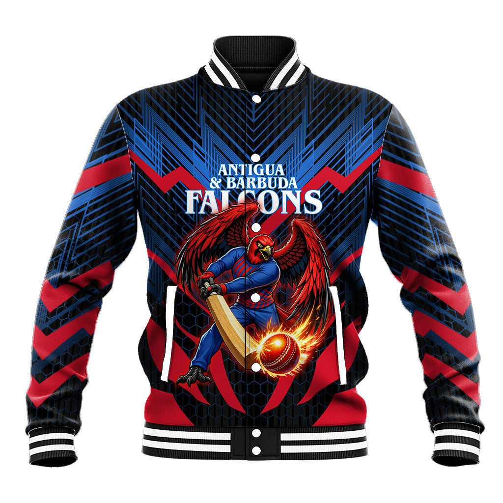 Personalized Antigua And Barbuda Cricket Falcons Baseball Jacket Abstract Hexagon Pattern Sport