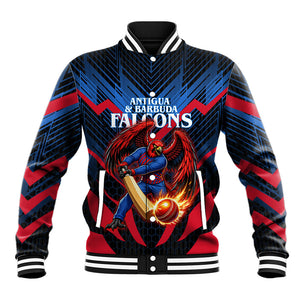 Personalized Antigua And Barbuda Cricket Falcons Baseball Jacket Abstract Hexagon Pattern Sport