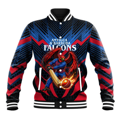 Personalized Antigua And Barbuda Cricket Falcons Baseball Jacket Abstract Hexagon Pattern Sport