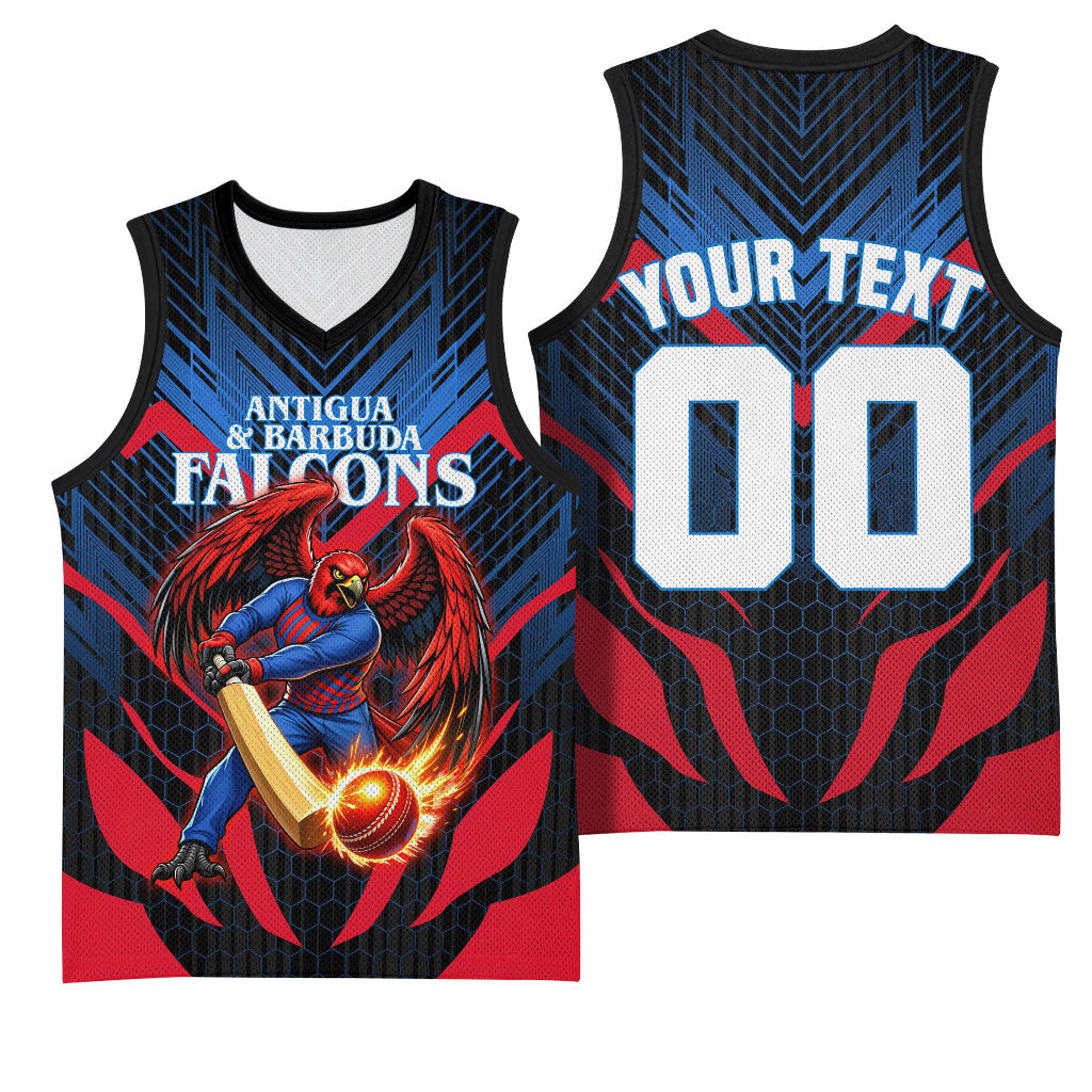 Personalized Antigua And Barbuda Cricket Falcons Basketball Jersey Abstract Hexagon Pattern Sport