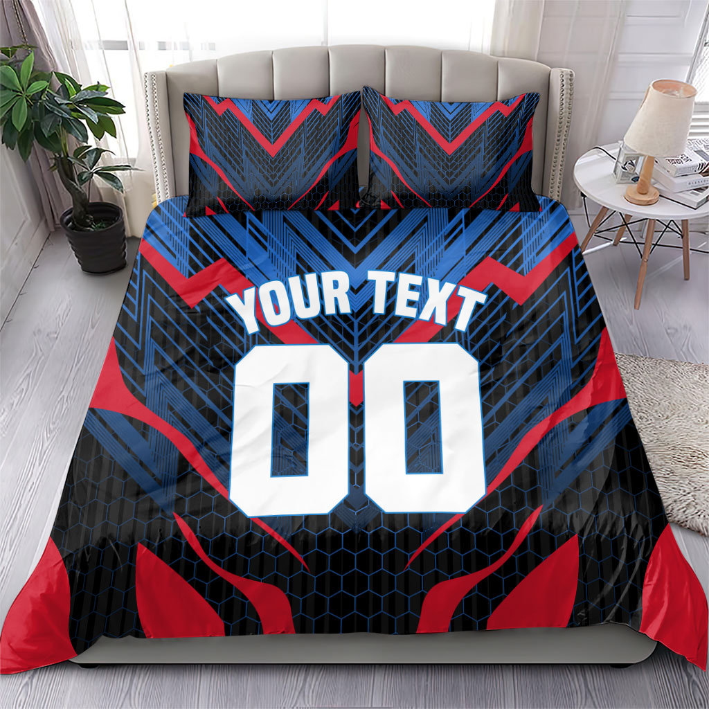 Personalized Antigua And Barbuda Cricket Falcons Bedding Set Abstract Hexagon Pattern Sport