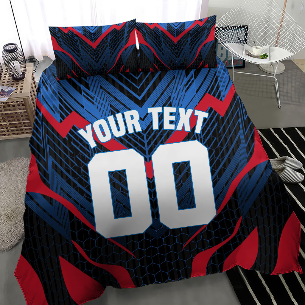 Personalized Antigua And Barbuda Cricket Falcons Bedding Set Abstract Hexagon Pattern Sport