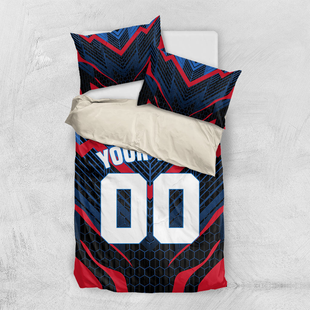 Personalized Antigua And Barbuda Cricket Falcons Bedding Set Abstract Hexagon Pattern Sport