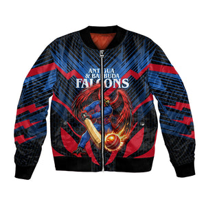 Personalized Antigua And Barbuda Cricket Falcons Bomber Jacket Abstract Hexagon Pattern Sport