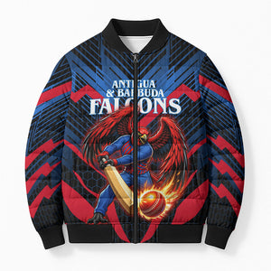 Personalized Antigua And Barbuda Cricket Falcons Bomber Puffer Jacket Abstract Hexagon Pattern Sport