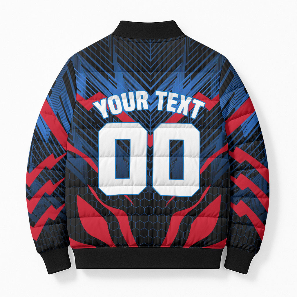 Personalized Antigua And Barbuda Cricket Falcons Bomber Puffer Jacket Abstract Hexagon Pattern Sport