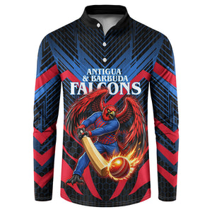 Personalized Antigua And Barbuda Cricket Falcons Button Sweatshirt Abstract Hexagon Pattern Sport