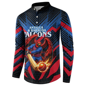 Personalized Antigua And Barbuda Cricket Falcons Button Sweatshirt Abstract Hexagon Pattern Sport