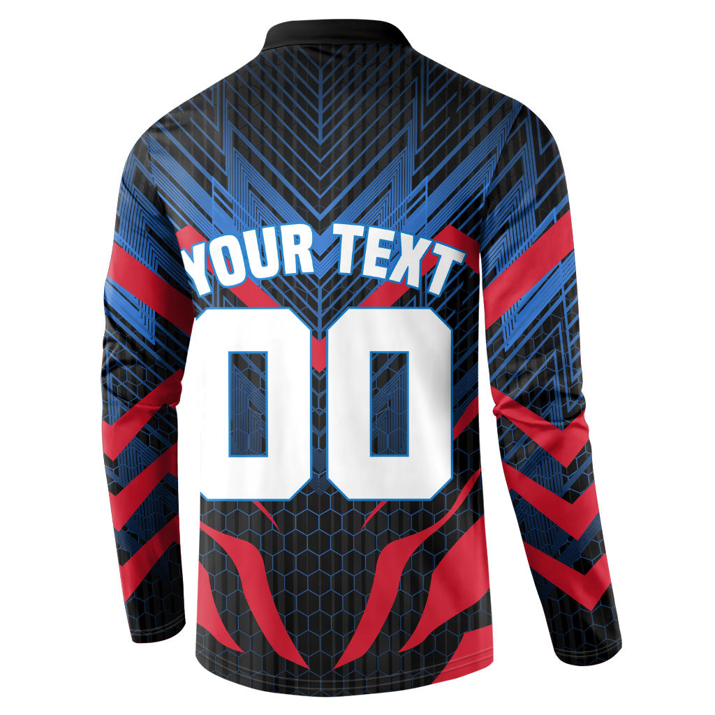 Personalized Antigua And Barbuda Cricket Falcons Button Sweatshirt Abstract Hexagon Pattern Sport