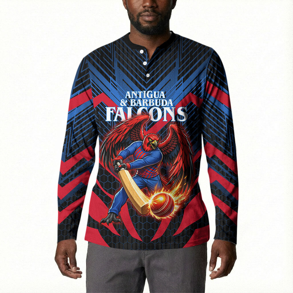Personalized Antigua And Barbuda Cricket Falcons Button Sweatshirt Abstract Hexagon Pattern Sport