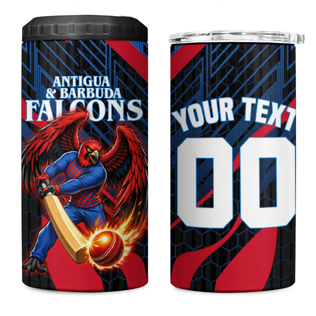 Personalized Antigua And Barbuda Cricket Falcons 4 in 1 Can Cooler Tumbler Abstract Hexagon Pattern Sport