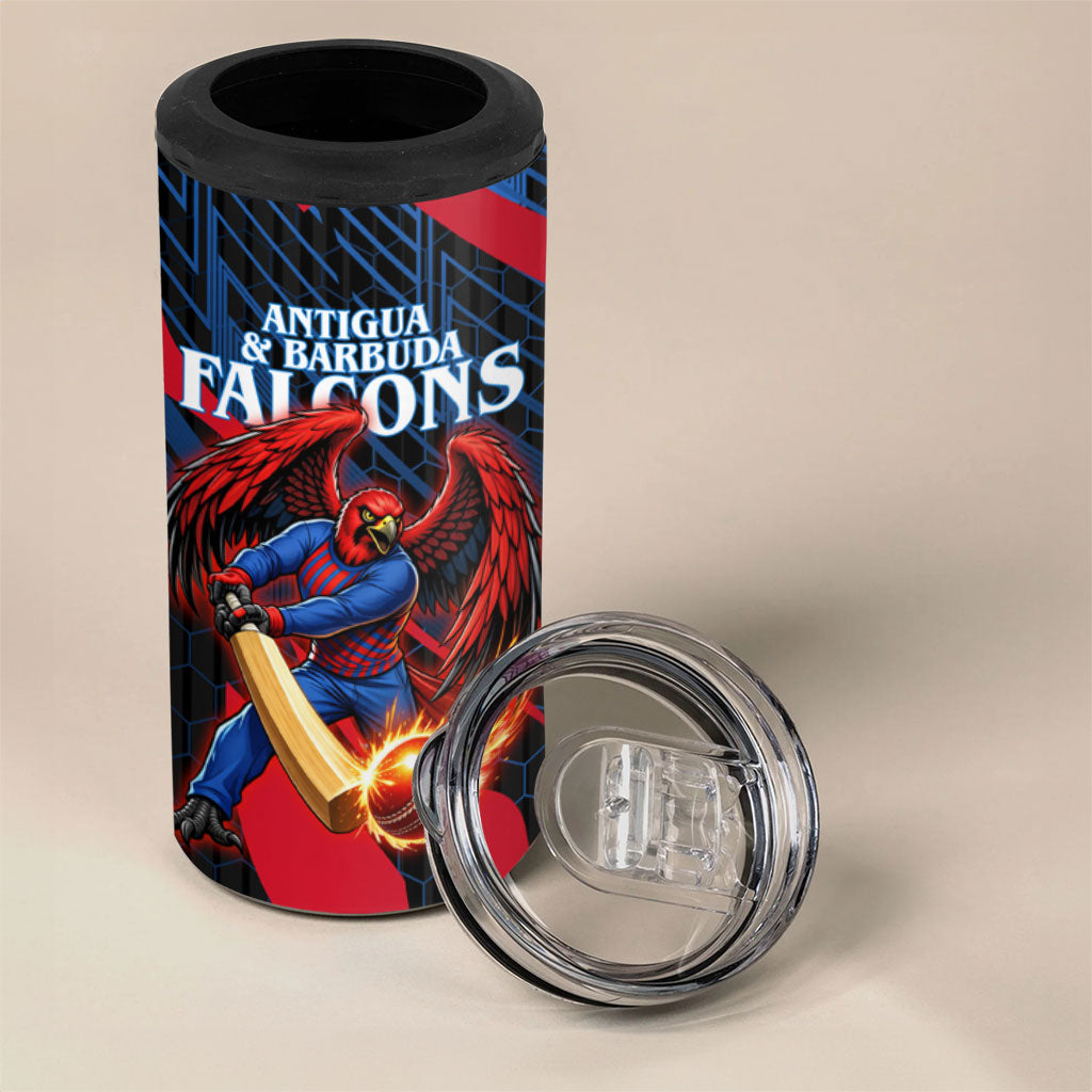 Personalized Antigua And Barbuda Cricket Falcons 4 in 1 Can Cooler Tumbler Abstract Hexagon Pattern Sport