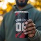 Personalized Antigua And Barbuda Cricket Falcons 4 in 1 Can Cooler Tumbler Abstract Hexagon Pattern Sport