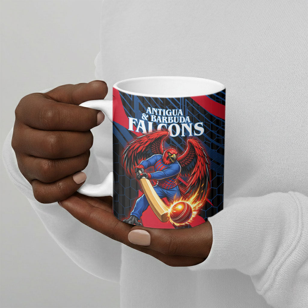 Personalized Antigua And Barbuda Cricket Falcons Ceramic Mug Abstract Hexagon Pattern Sport