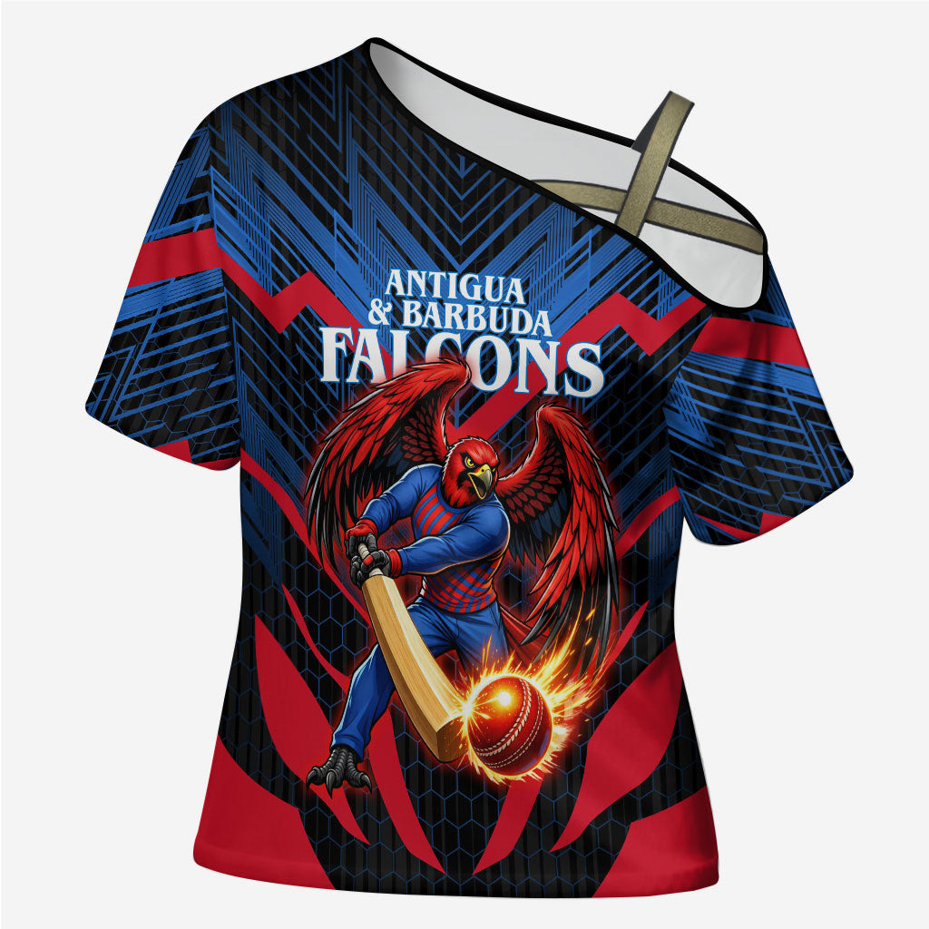 Personalized Antigua And Barbuda Cricket Falcons Cross Shoulder Shirt Abstract Hexagon Pattern Sport