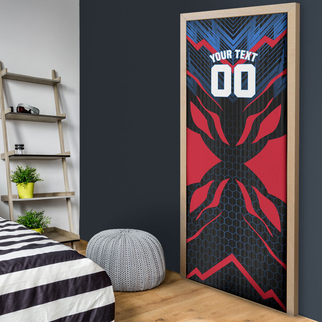 Personalized Antigua And Barbuda Cricket Falcons Door Cover Abstract Hexagon Pattern Sport