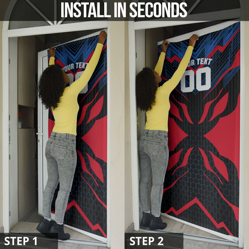 Personalized Antigua And Barbuda Cricket Falcons Door Cover Abstract Hexagon Pattern Sport