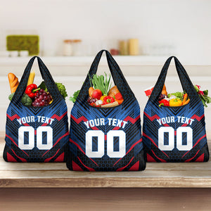 Personalized Antigua And Barbuda Cricket Falcons Grocery Bag Abstract Hexagon Pattern Sport