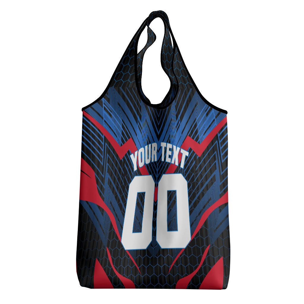 Personalized Antigua And Barbuda Cricket Falcons Grocery Bag Abstract Hexagon Pattern Sport