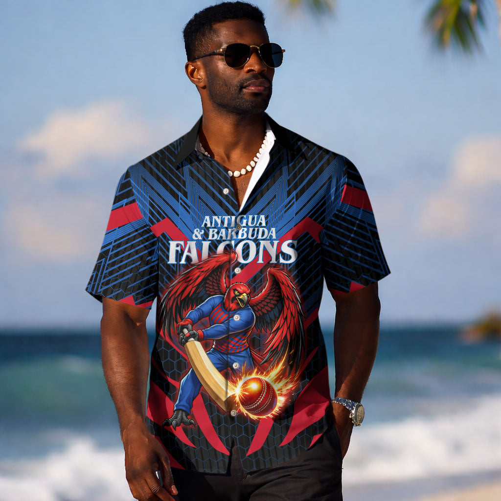 Personalized Antigua And Barbuda Cricket Falcons Hawaiian Shirt Abstract Hexagon Pattern Sport