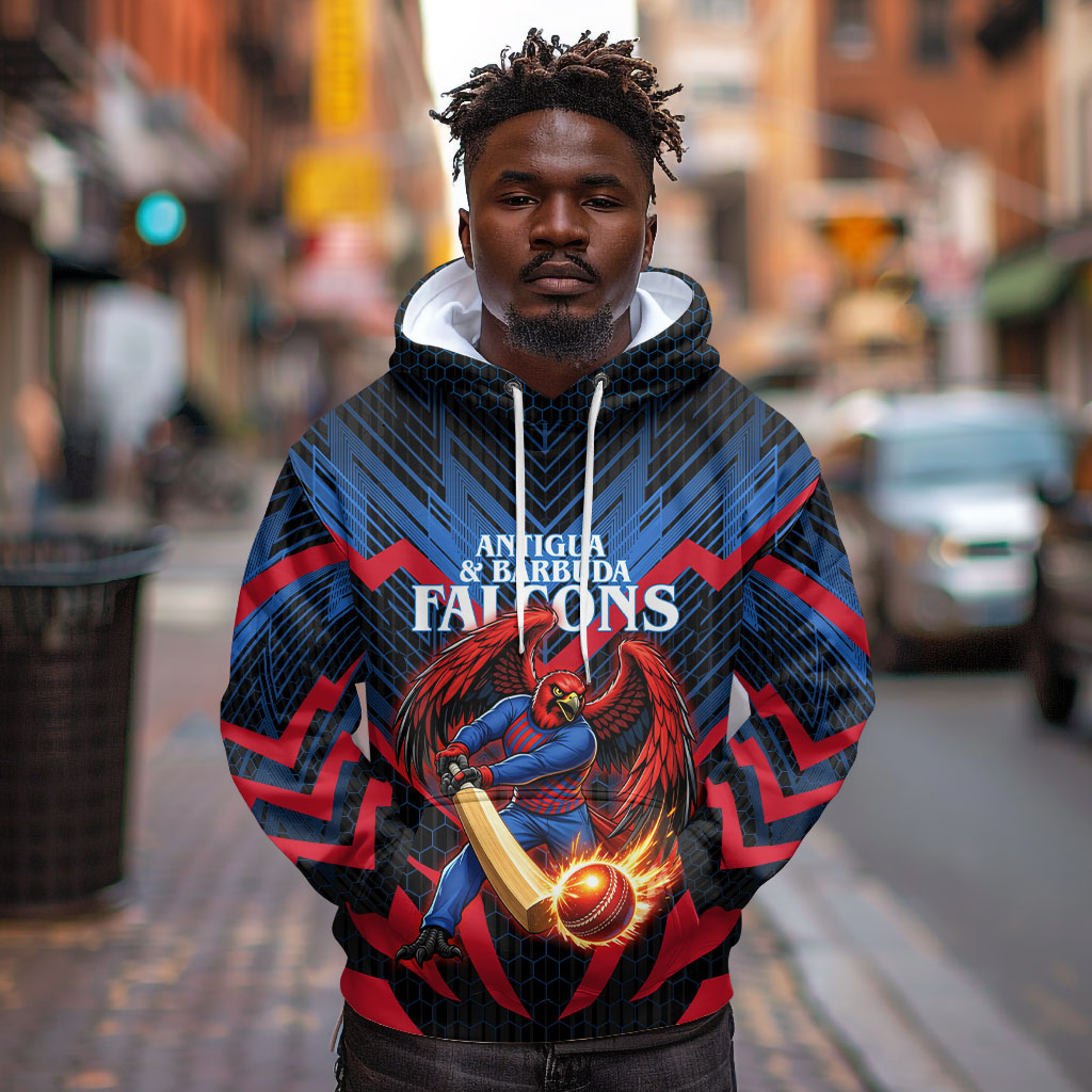 Personalized Antigua And Barbuda Cricket Falcons Hoodie Abstract Hexagon Pattern Sport