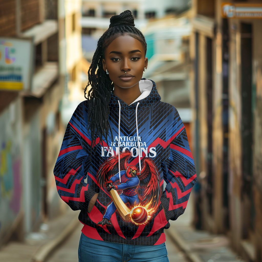 Personalized Antigua And Barbuda Cricket Falcons Hoodie Abstract Hexagon Pattern Sport