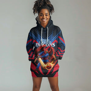 Personalized Antigua And Barbuda Cricket Falcons Hoodie Dress Abstract Hexagon Pattern Sport