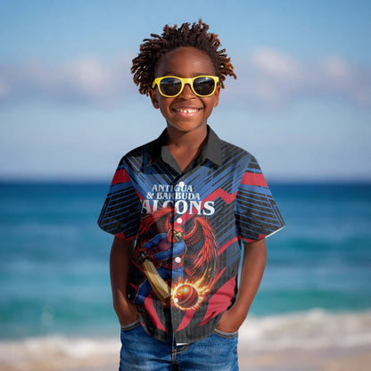 Personalized Antigua And Barbuda Cricket Falcons Kid Hawaiian Shirt Abstract Hexagon Pattern Sport