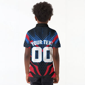 Personalized Antigua And Barbuda Cricket Falcons Kid Polo Shirt Abstract Hexagon Pattern Sport