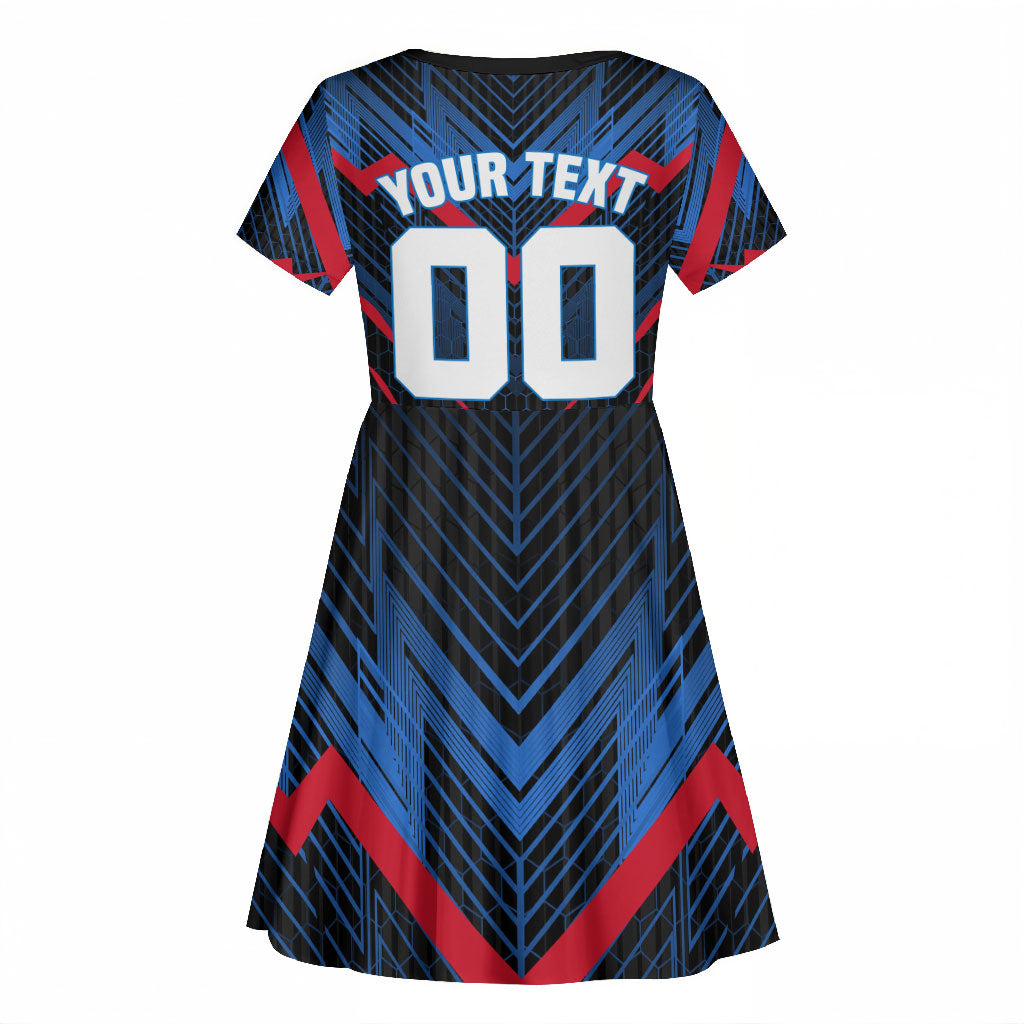 Personalized Antigua And Barbuda Cricket Falcons Kid Short Sleeve Dress Abstract Hexagon Pattern Sport
