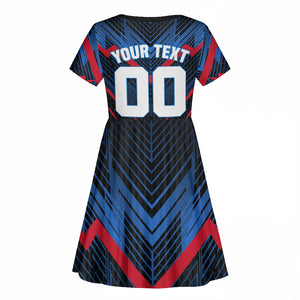 Personalized Antigua And Barbuda Cricket Falcons Kid Short Sleeve Dress Abstract Hexagon Pattern Sport