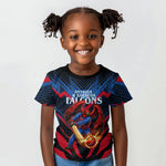 Personalized Antigua And Barbuda Cricket Falcons Kid T shirt Abstract Hexagon Pattern Sport