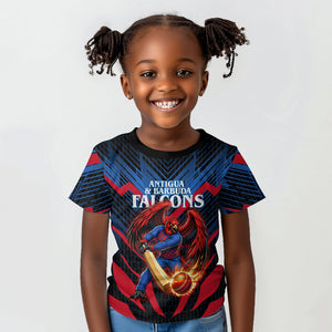 Personalized Antigua And Barbuda Cricket Falcons Kid T shirt Abstract Hexagon Pattern Sport