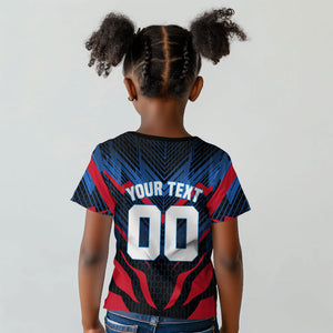 Personalized Antigua And Barbuda Cricket Falcons Kid T shirt Abstract Hexagon Pattern Sport
