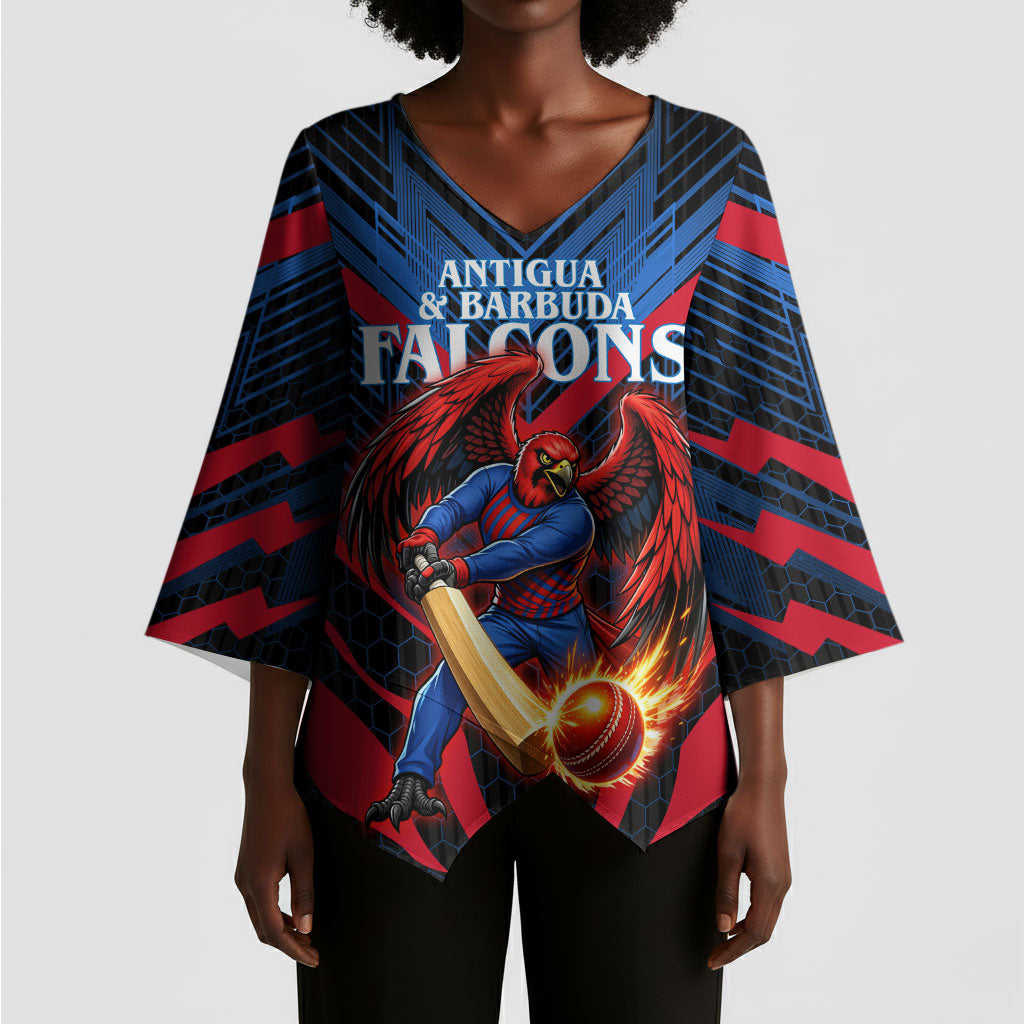 Personalized Antigua And Barbuda Cricket Falcons Kimono Sleeve Blouse Abstract Hexagon Pattern Sport