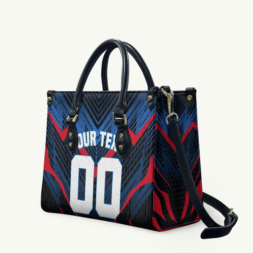 Personalized Antigua And Barbuda Cricket Falcons Leather Bag Abstract Hexagon Pattern Sport