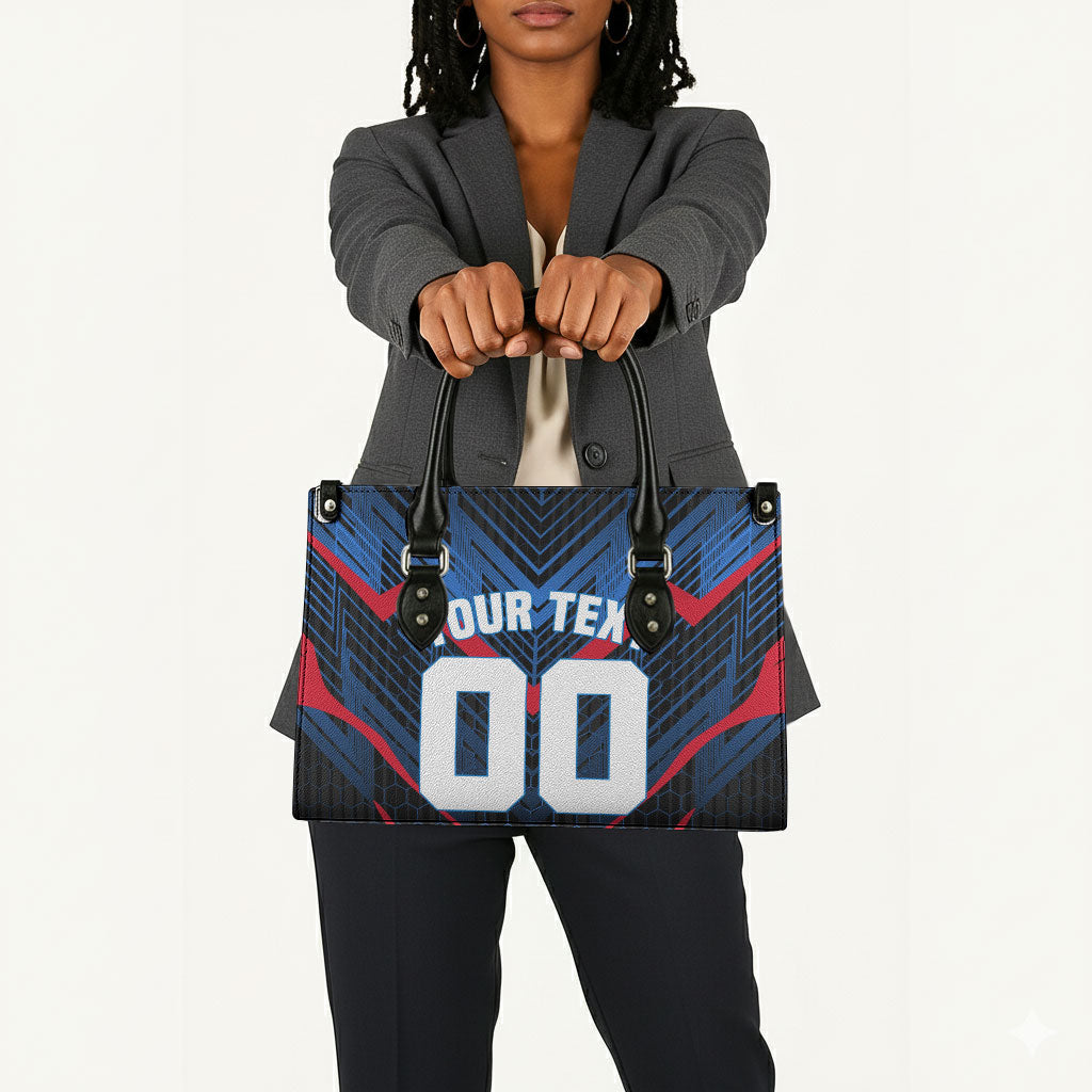 Personalized Antigua And Barbuda Cricket Falcons Leather Bag Abstract Hexagon Pattern Sport