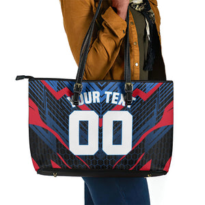 Personalized Antigua And Barbuda Cricket Falcons Leather Tote Bag Abstract Hexagon Pattern Sport