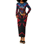 Personalized Antigua And Barbuda Cricket Falcons Long Sleeve Bodycon Dress Abstract Hexagon Pattern Sport