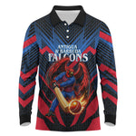 Personalized Antigua And Barbuda Cricket Falcons Long Sleeve Polo Shirt Abstract Hexagon Pattern Sport