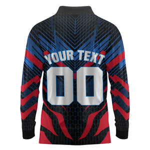 Personalized Antigua And Barbuda Cricket Falcons Long Sleeve Polo Shirt Abstract Hexagon Pattern Sport