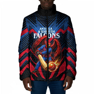 Personalized Antigua And Barbuda Cricket Falcons Padded Jacket Abstract Hexagon Pattern Sport