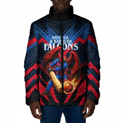 Personalized Antigua And Barbuda Cricket Falcons Padded Jacket Abstract Hexagon Pattern Sport