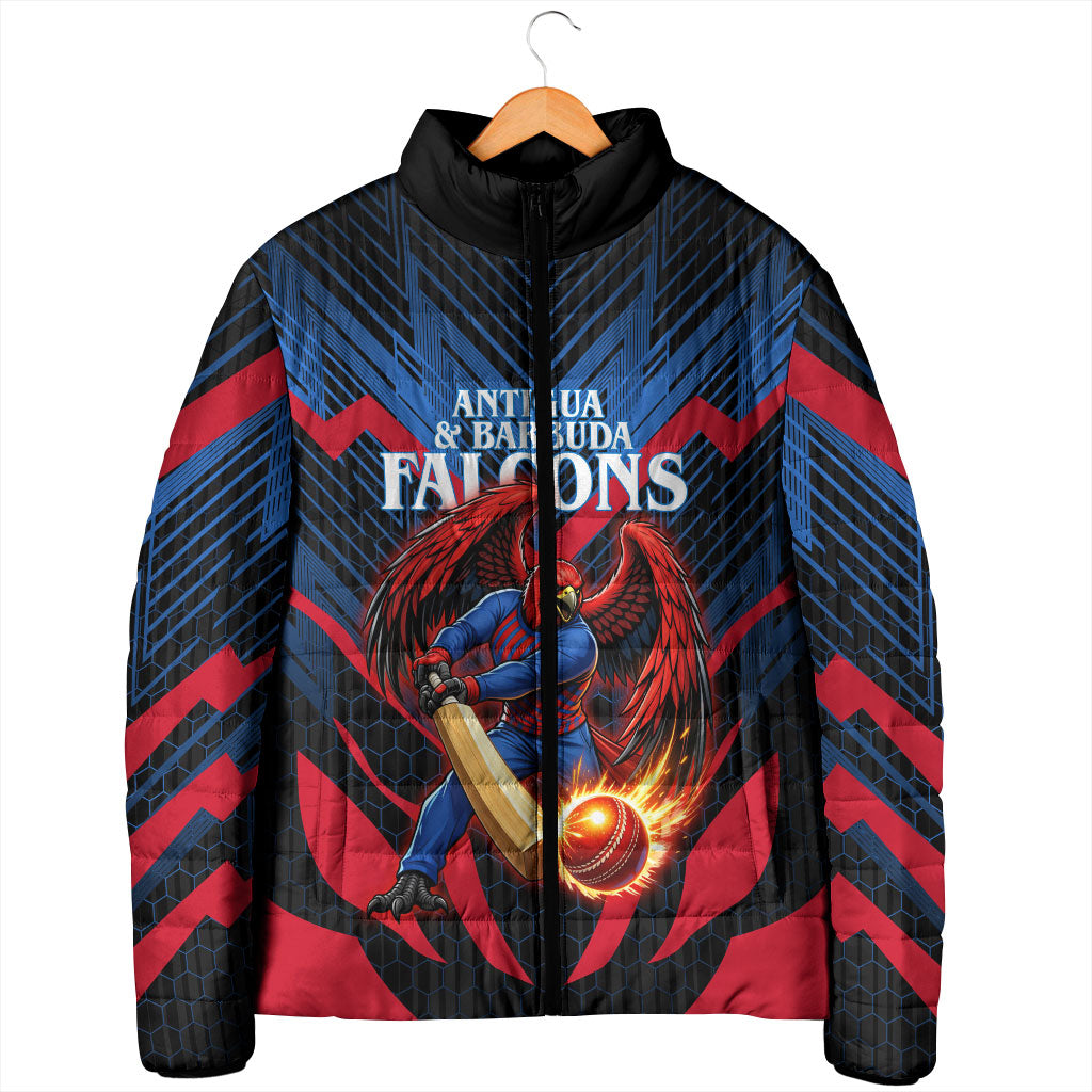 Personalized Antigua And Barbuda Cricket Falcons Padded Jacket Abstract Hexagon Pattern Sport