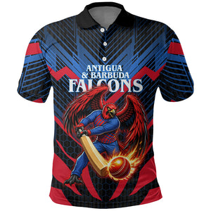 Personalized Antigua And Barbuda Cricket Falcons Polo Shirt Abstract Hexagon Pattern Sport