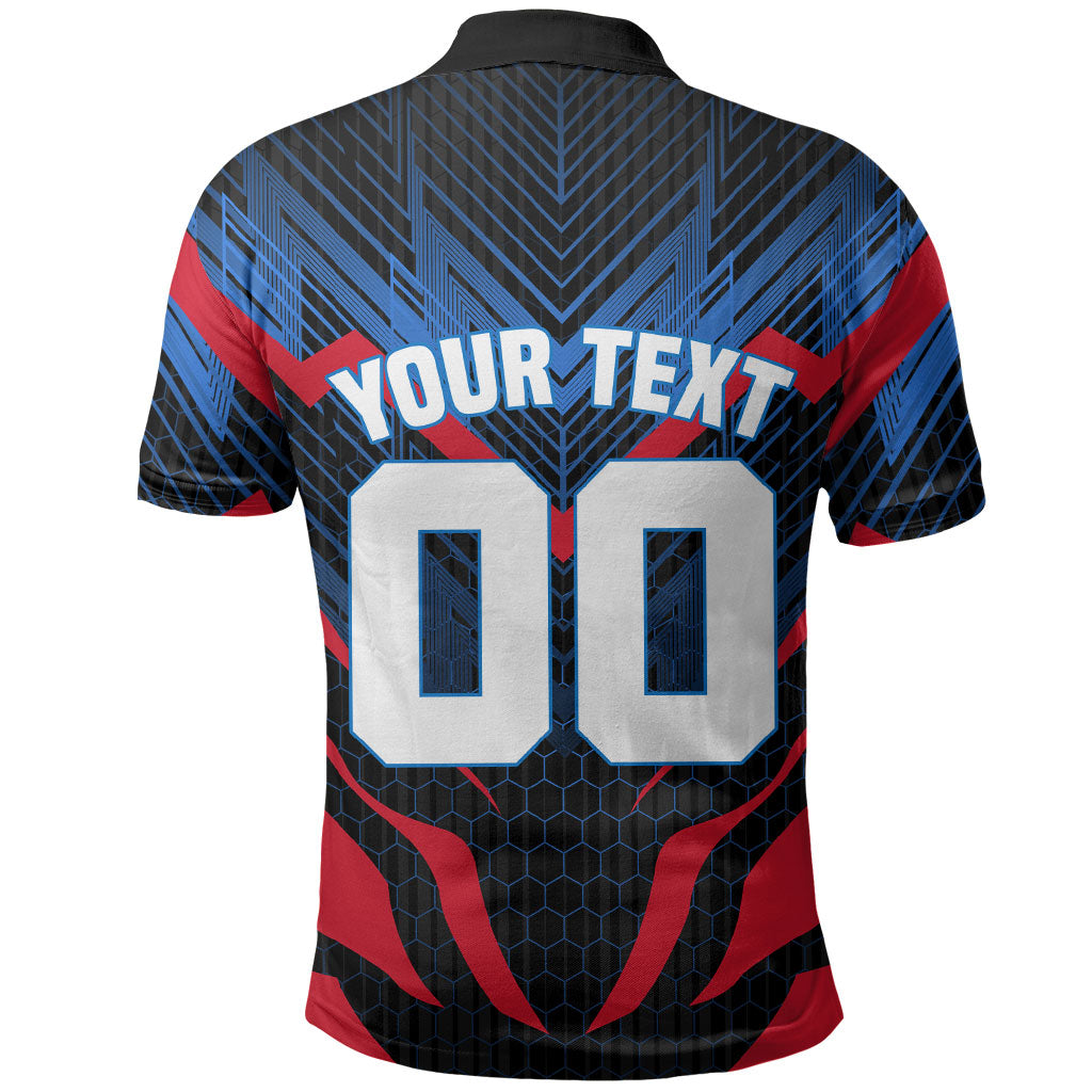 Personalized Antigua And Barbuda Cricket Falcons Polo Shirt Abstract Hexagon Pattern Sport
