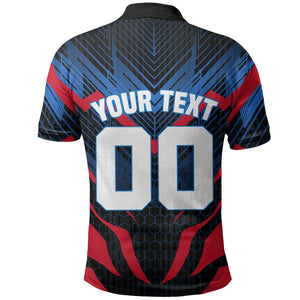 Personalized Antigua And Barbuda Cricket Falcons Polo Shirt Abstract Hexagon Pattern Sport