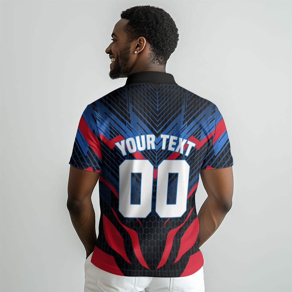 Personalized Antigua And Barbuda Cricket Falcons Polo Shirt Abstract Hexagon Pattern Sport
