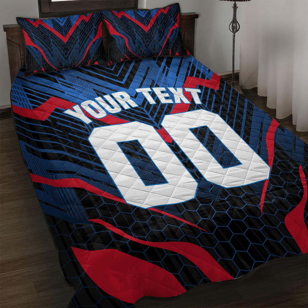 Personalized Antigua And Barbuda Cricket Falcons Quilt Bed Set Abstract Hexagon Pattern Sport